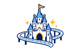 Emblem tiket Lotte World berbentuk kastel dan monorel
